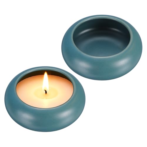 uxcell 2Pcs Pebble Tea Light Candle Holder, 1.2" Height Tealight Candle Holder Handcrafted Ceramic Decorative Calming Home Decor Accent for Table Centerpiece Wedding, Dark Blue - color: Dark Blue