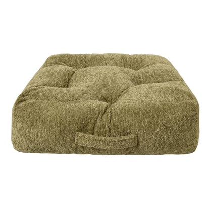 Floor Cushion Pillow, Portable Large | Meditation Adult Sitting Pillow with Handle for Tatami, Living Room & Yoga (1, Square, Green, 22 x 22 x 6 inches) - color: Square, Green