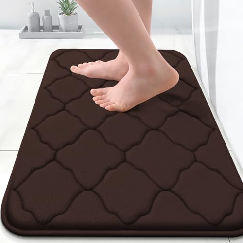 OLANLY Memory Foam Bath Mat Rug 24x16, Ultra Soft and Absorbent Bathroom Rugs, Non-Slip, Comfortable, Machine Washable Bath Carpet for Bathroom Floor, Tub, Shower and Home Decor Accessories, Brown - color: Brown, size: 24" X 16"