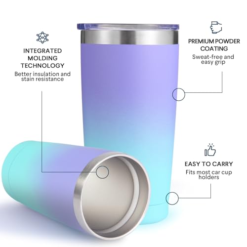 Volhoply 20oz Stainless Steel Tumbler with Lid and Straw Bulk 4 Pack,Double Wall Insulated Travel Iced Coffee Mug Fits Cup holder,Powder Coated Cups for Cold Drinks,Gifts for Women（Purple Bule,4 Set） - color: Purple Bule