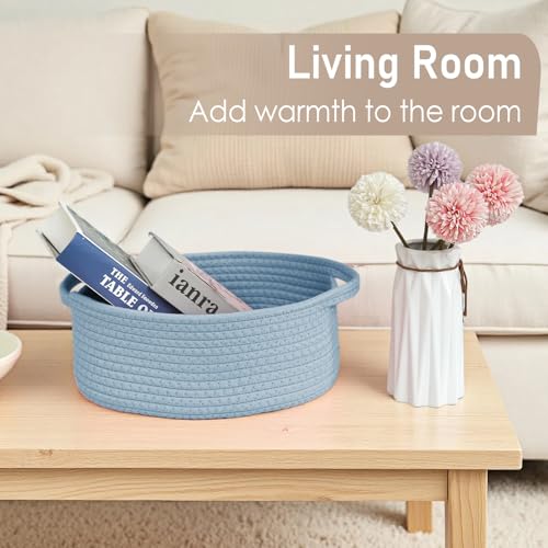 JMvicyroam Small Woven Basket, Empty Gift Basket, Blue/1 Pack | Small Gift Basket, Cotton Rope, 12 x 8 x 30 in, Handles, Includes Ribbon and Bag, Birthday Gift Basket - color: Blue, size: 1 Pack