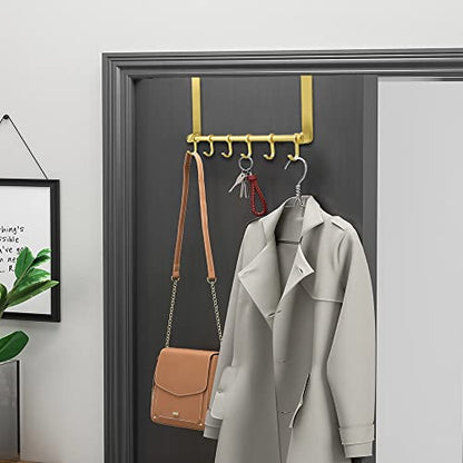 MGahyi 2Pcs Gold Over The Door Hooks, Over The Door Towel Rack | 6 Sliding Adjustable Hooks, Aluminum Sturdy Rustproof, No-Drilling Anti-Scratch, for Bathroom Bedroom Closet - color: 2Pcs-Gold