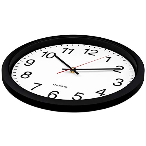 Bernhard Products Black Wall Clock Silent Non Ticking - 16 Inch Extra Large Quality Quartz Battery Operated Round Easy to Read Home/Office/Business/Kitchen/Classroom/School Clocks - size: 16 Inch