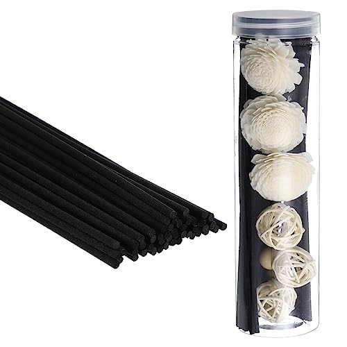 PATIKIL 20CM/8Inch Reed Diffuser Sticks Set, 50 Pack Fiber Aroma Fragrance Refill Sticks Replacement with Flower Decoration PET Bottle for Home Office, Black - color: Black, size: 7.9"
