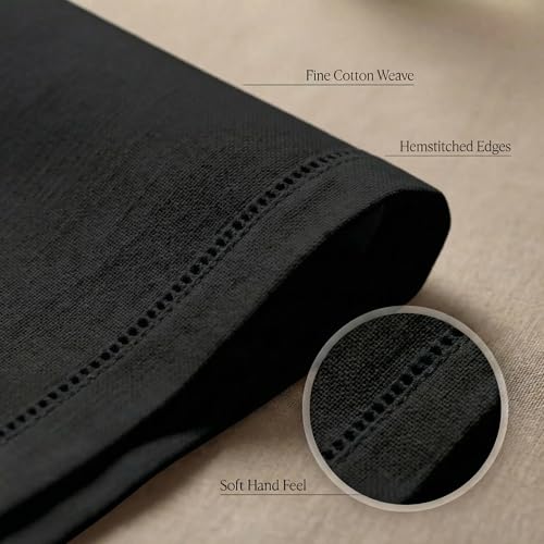 Urban Villa Hemstitch Cloth Dinner Napkins Cotton 20”x20” (Set of 12)-Black - color: 014 Black - Hemstitch, size: 20" x 20" (Set of 12)
