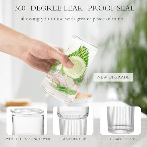 Luiaiog 18.5oz Glass Cups with Lids and Straws - Set of 2 Reusable Tumblers, Thickened Shatter-Resistant Glass, Ideal for Iced Coffee, Smoothies, Cocktails, Juices - Elegant & Durable Drinkware - color: Clear 2pcs 18.5oz