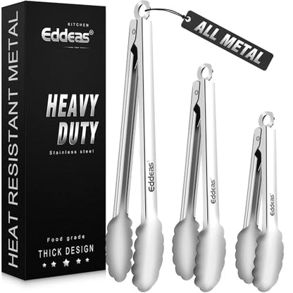 Metal Tongs For Cooking Up To 600°F Kitchen Tongs 3PCS - 9", 12 inch | Heat Resistant 600 Degree, All Stainless Steel Food Tongs,Non-Slip handle, Salad, Grilling, bbq, Dishwasher safe - color: All Metal 3Pcs, size: 7+9+12 inch