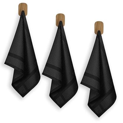 3 Pack Black Waffle Weave Kitchen Towels, 16x26 Inch, 100% Cotton Dishcloth Set, Super Absorbent, Fast Dry, Teal Towels, Soft Hand Towel, Dish Rags, Wash Cloth, Cleaning, Durable - color: Black, style: 3 Pack