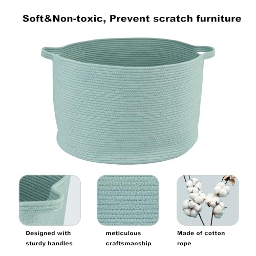 XUANGUO Extra Large Cotton Rope Round Storage Basket 22" x 14" Light Green | Woven basket for blankets, toys, towels, laundry, nursery, living room and pet toy storage. - color: light green
