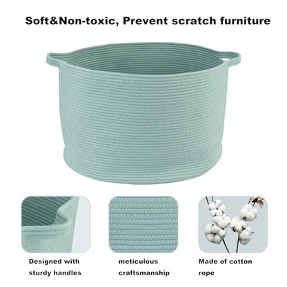 XUANGUO Extra Large Cotton Rope Round Storage Basket 22" x 14" Light Green | Woven basket for blankets, toys, towels, laundry, nursery, living room and pet toy storage. - color: light green