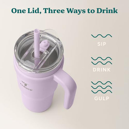 REDUCE 24 oz Stainless Steel Tumbler with Handle - Dual-Wall Vacuum Insulated Travel Mug, Sweat-Proof Lid & Reusable Straw - Keeps Drinks Cold for 24 Hrs, Fits Cupholders, Dishwasher Safe - Lilac Bud - color: Lilac Bud, size: 24 Ounces