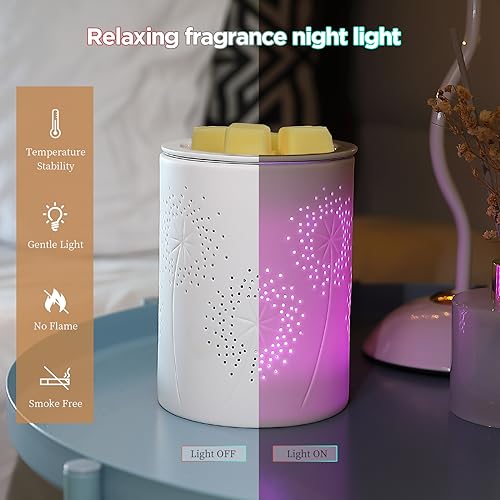 inrorans Wax Melt Warmer Ceramic Oil Burner with Timer Electric Candle Wax Melter with Led Coloful Changing Silicone Removeable Tray for Home Gifts-Dandelion - color: Dandelion