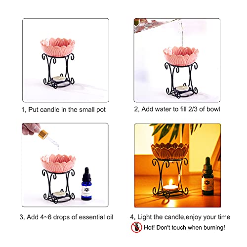 Tealight Wax Warmer Oil Burner, Iron Wax Melter Tea Light Holder, Wax Melt Burner Candle Wax Warmer Non Electric Oil Warmer (Pink) - color: Pink