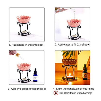 Tealight Wax Warmer Oil Burner, Iron Wax Melter Tea Light Holder, Wax Melt Burner Candle Wax Warmer Non Electric Oil Warmer (Pink) - color: Pink