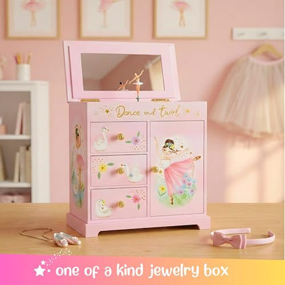 Giggle & Honey® Ballerina Musical Jewelry Box for Girls | Ballerina Toys for Girls Age 4-6 Kids Jewelry Box with Drawers, Toddler Jewelry Box for Little Girls - style: Twirling Ballerina