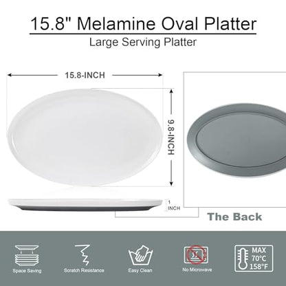 Webbylee ‌16" Melamine Oval Platter Set of 2 - Lightweight Durable Serving Tray for Party, Catering & Home | Dishwasher Safe, Fits Turkey/Charcuterie-White & Grey - color: White-Grey / 16-O, size: 15.8-inch