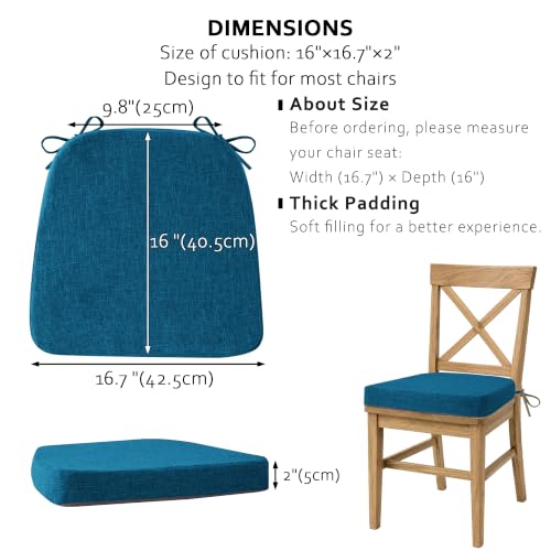 ELFJOY Non-Slip Chair Cushions for Dining Chairs Blue 16.7"x16" | 4 Pack, with Ties and Washable Cover, U Shape, Breathable Fabric, for Kitchen Dining Office Folding Chairs，Comfortable - color: Blue