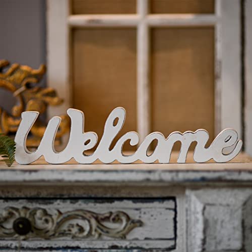 Rustic Wooden Outdoor Welcome Sign for Front Door 15", White | Wall Hanging or Tabletop, Farmhouse Entryway Decor, Christmas Letter Signs for Home Decor Living Room Wedding Thanksgiving - color: Welcome