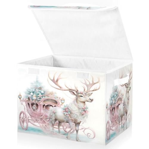 senya Christmas Baskets Collapsible Storage Bins with Lids, Pink Christmas Elk Storage Boxes Clothes Baskets for Organizing - color: Christmas 6