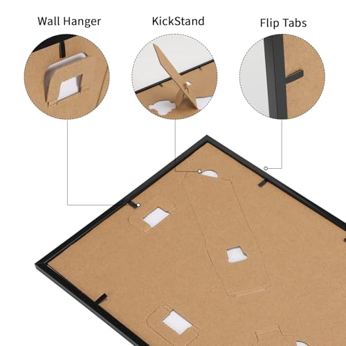 CRUGLA 5x7 Picture Frames Set of 11, Display Pictures 4x6 with Mat or 5 by 7 without Mat, Wall or Tabletop Display, Black - size: 5x7 Inch