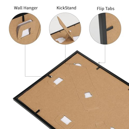 CRUGLA 5x7 Picture Frames Set of 11, Display Pictures 4x6 with Mat or 5 by 7 without Mat, Wall or Tabletop Display, Black - size: 5x7 Inch