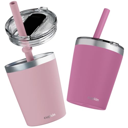CUPKIN Kids Tumblers, The Original 8 oz Stackable Stainless Steel Kids Cup with Straws, Set of 2 Powder Coated Insulated Toddler Tumbler + BPA Free Lids + Silicone Straws (Polignac + Potpourri) - color: Polignac + Potpourri, size: 8 Fl Oz (Pack of 2)
