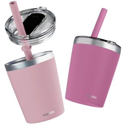 CUPKIN Kids Tumblers, The Original 8 oz Stackable Stainless Steel Kids Cup with Straws, Set of 2 Powder Coated Insulated Toddler Tumbler + BPA Free Lids + Silicone Straws (Polignac + Potpourri) - color: Polignac + Potpourri, size: 8 Fl Oz (Pack of 2)