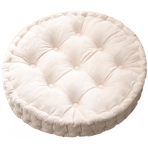 Meditation Floor Pillow, Large Round Floor Pillows Seating Cushion for Adult Thick Fill for Yoga Living Room Tatami, White, 24x24 Inch - color: White