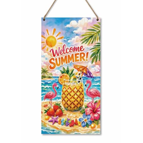 Welcome Summer Wooden Hanging Sign, Summer Sign Home Decorative, Printed Wood Wall Art Signs, Welcome Decor for Porch, Patio, Entryway and Beach House - color: Style 24