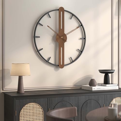 30 Inch Large Wall Clock for Living Room, Rustic Wood Metal Frame Clock | Silent non ticking, battery operated, minimalist design, wood and metal construction, wall decor, easy wall mounting - color: Modern Wood Blend, size: 30 Inch