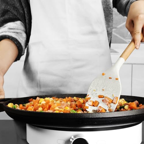 oannao Silicone Cooking Utensils Set - 446°F Heat Resistant Silicone Kitchen Utensils for Cooking,Kitchen Utensil Spatula Set w Wooden Handles for Non-Stick Cookware, BPA FREE (Cream White) - color: Cream White