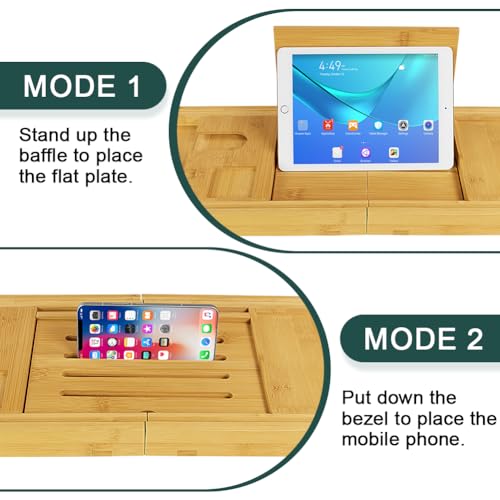 BFTOU Bamboo Bathtub Tray Expandable Bath Table Tray Bathtub Caddy for Relaxing SPA Bathroom Accessories for House Warming Shower