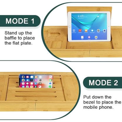 BFTOU Bamboo Bathtub Tray Expandable Bath Table Tray Bathtub Caddy for Relaxing SPA Bathroom Accessories for House Warming Shower