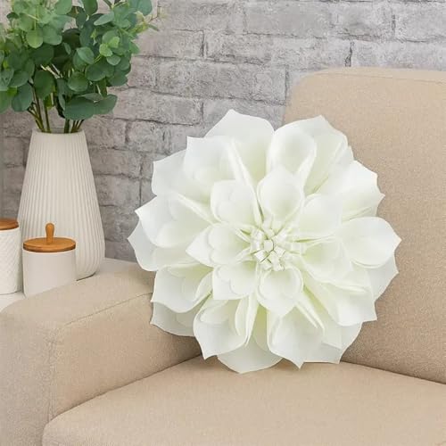 Fennco Styles Handmade 3D Heart-Shaped Petals Flower Decorative Filled Throw Pillow 13" Round - Ivory Floral Pillow for Couch, Home Décor and Holiday, Housewarming Gift - color: Ivory