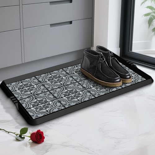 BEHERO Boot Tray Shoe Mat Decorative Patterned, Rubber Boot Matt Tray Indoor and Outdoor Use, 16" x27.5" Shoe Cleaning Mat Non-Slip, Shoe Storage Waterproof with Artistic Prints for Entryway(Gray) - color: Slate Gray, size: 1'4" x 2'4" (Rectangular)