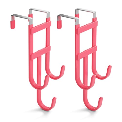 Pink Over the Door Hooks, 2 Pack Kawaii Over Door Hanger with Non-Slip Rubber, Waterproof Door Towel Rack for Hanging Towels, Coats, Bags, Coquette Room Decor, College Dorm Room Essentials for Girls - color: Pink, 2 Pack