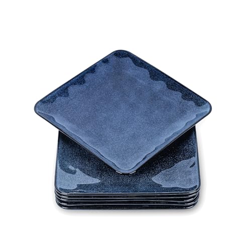 vicrays Ceramic Square Plates Set of 6 - Porcelain 8 inch Dinner Plates for Salad Dessert Appetizer Bread - Microwave Oven and Dishwasher Safe - Blue - color: Blue, size: 6pcs-8 inch