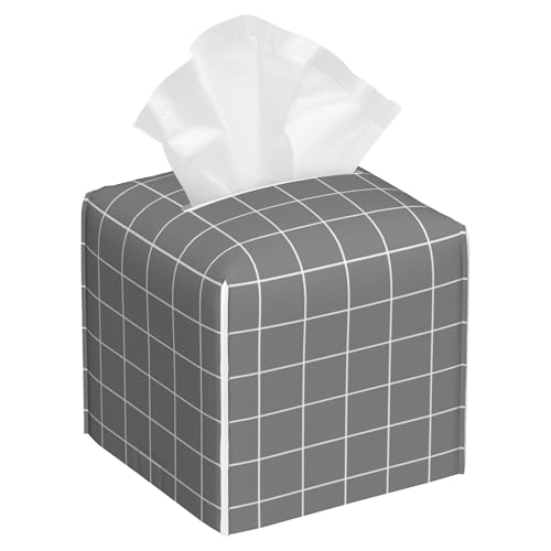 Grey Checkered Tissue Box Cover Square,Leather Tissue Box Holder Decorative Facial Cube Paper Cover Case Organizer for Bathroom Night Stands Desk Home - color: Color14