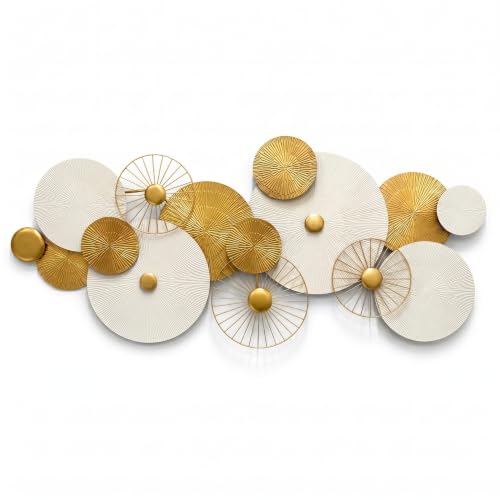 HAVFIFK Large Metal Wall Art Decor for Living Room,3D Geometric Disc Design | Easy to Install,Horizontal or Vertical Hang,Wall Sculptures for Bedroom Office Dining Room Entryway Above Couch Home Decor - color: White