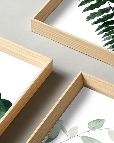 UPWOIGH Olive Leaf Framed Botanical Wall Art, 12 x 16 Inch, Set of 3 | Watercolor Fern, Olive and Eucalyptus Leaf Prints, Soft Green Tones, Light Wood Frames for Bedroom, Office and Gallery Wall - color: Olive Leaf Green MDF