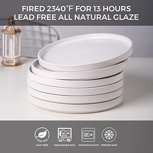 AmorArc Ceramic Plates Set of 6, Matte Glaze 8.0 Inch Dishes Set for Kitchen, Dessert,Salad,Appetizer, Small Dinner Plates, Microwave & Dishwasher Safe, Scratch Resistant, Matte White | High Edge Small Dinner Plates for Dessert,Salad,Appetizer,Dinner,Micr