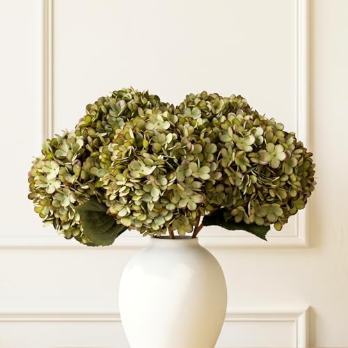 5 Stems Extra Large Green Hydrangea Artificial Flowers, 19 Inch Real Touch | Silk Hydrangeas, Realistic Faux Floral Stems for Modern Farmhouse Decor, Every Room Home & Kitchen Decor - color: Extra Large Green Hydrangea