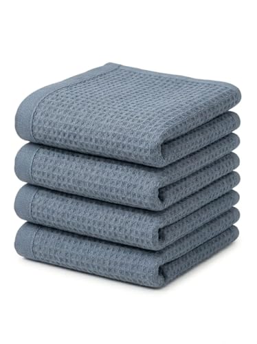 Towland Waffle Weave Fingertip Towel Sets, Size 11"x18", 100% Natural Cotton, Quick Dry Soft Luxurious Highly Absorbent, Small Face Towel No Lint Fade Resistant (4, Dusty Blue) - color: Dusty Blue