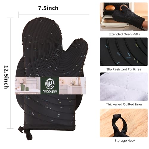 4 Pieces Oven and Pot Holders Mitts of Macaron Color Thickened Non-Slip Silicone Kitchen Gloves, Heat Resistant up to 500F, Essential for Kitchen Baking(makal-HEI) - color: Silicone-black