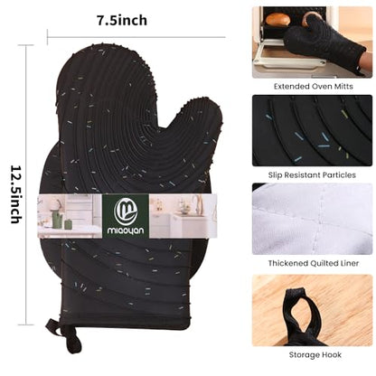 4 Pieces Oven and Pot Holders Mitts of Macaron Color Thickened Non-Slip Silicone Kitchen Gloves, Heat Resistant up to 500F, Essential for Kitchen Baking(makal-HEI) - color: Silicone-black