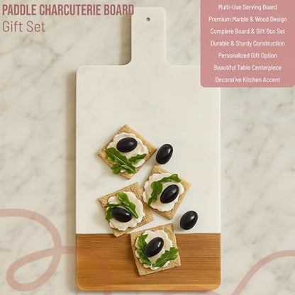 Personalized Charcuterie Boards Gift Set, Marble and Wood Cheese Board Set with Handle, Custom Cutting Board Charcuterie Board, Charcuterie Boards With Handle