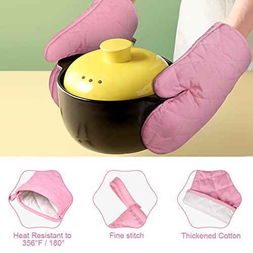 AUAUY Pink Oven Mitts, 1 Pair Kitchen Mittens, 392°F Heat Resistant Oven Gloves Non-Slip Kitchen Gloves for Oven, BBQ Gloves-Oven Mitts Infill Cotton Cooking Gloves for Oven Grilling Cooking Baking - color: Pink