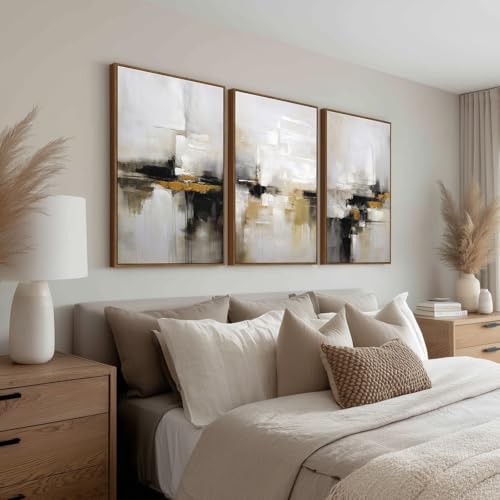 Zessonic Neutral Abstract Landscape 3D Textured Modern Wall Art,16"x24"x3 | Black and Brown Grunge Mid Century Wabi Sabi Art Print Canvas Set for Home Office Living Room Bedroom Hallway, Ready to Hang - color: Neutral Abstract, size: 16" x 24"x3 Panels