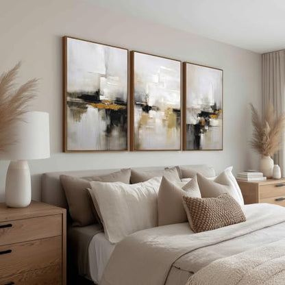 Zessonic Neutral Abstract Landscape 3D Textured Modern Wall Art,16"x24"x3 | Black and Brown Grunge Mid Century Wabi Sabi Art Print Canvas Set for Home Office Living Room Bedroom Hallway, Ready to Hang - color: Neutral Abstract, size: 16" x 24"x3 Panels