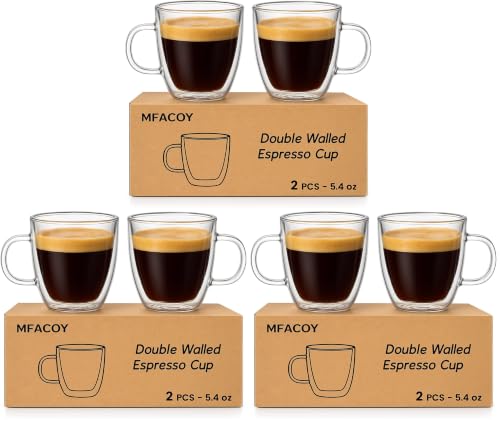 Mfacoy Glass Double Wall Insulated Espresso Cups (Set of 2), 5.4 oz Shots Cup with Handle, Insulated Glasses Mugs, Small Coffee Cups, Shot Glass (Pack of 3) - size: Espresso Cups (Pack of 3)
